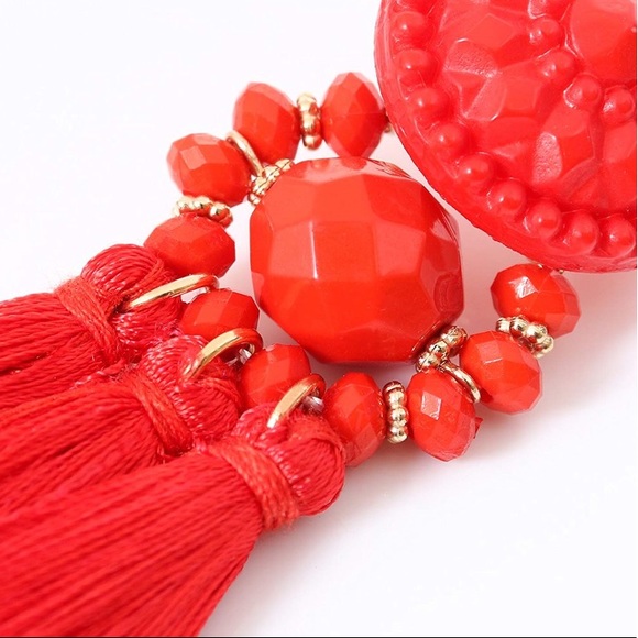 ✨✨RED VINTAGE LOOK  BETTY TASSLE STATEMENT EARRING - Picture 4 of 6